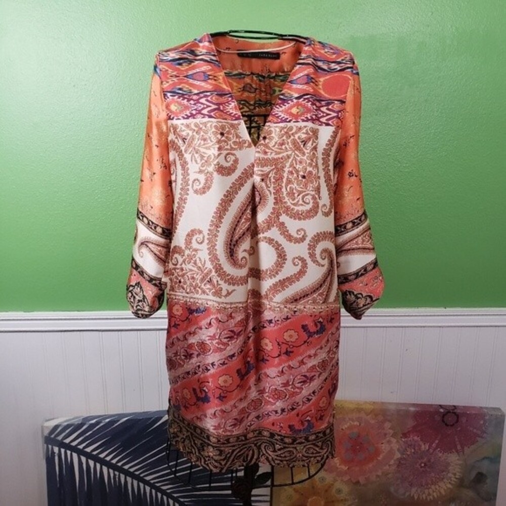 Zara Orange Paisley Print Mini Dress